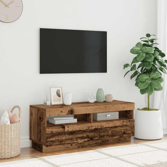 Meuble TV avec lumières LED vieux bois bois d'ingénierie – Image 2