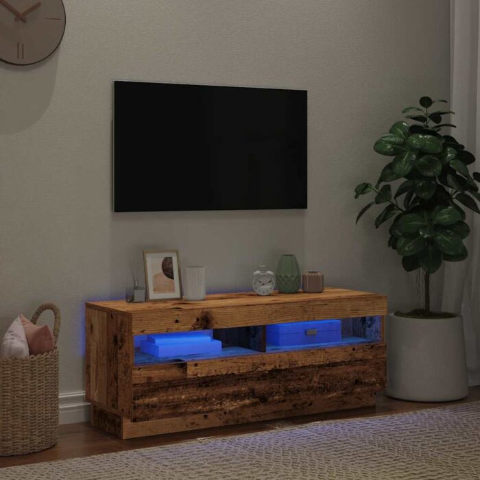 Meuble TV avec lumières LED vieux bois bois d'ingénierie – Image 3