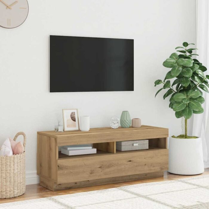 Meuble TV avec lumières LED chêne artisanal bois d'ingénierie – Image 2