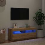 Meuble TV avec lumières LED chêne artisanal bois d'ingénierie – Image 3