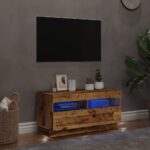 Meuble TV avec lumières LED vieux bois bois d'ingénierie – Image 2