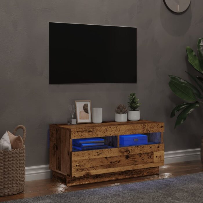 Meuble TV avec lumières LED vieux bois bois d'ingénierie – Image 2
