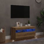 Meuble TV avec lumières LED chêne artisanal bois d'ingénierie – Image 2