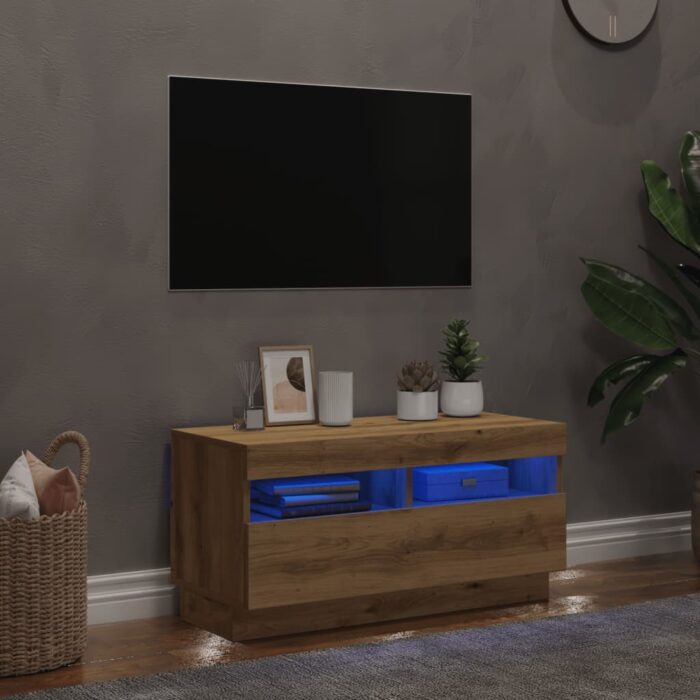 Meuble TV avec lumières LED chêne artisanal bois d'ingénierie – Image 2