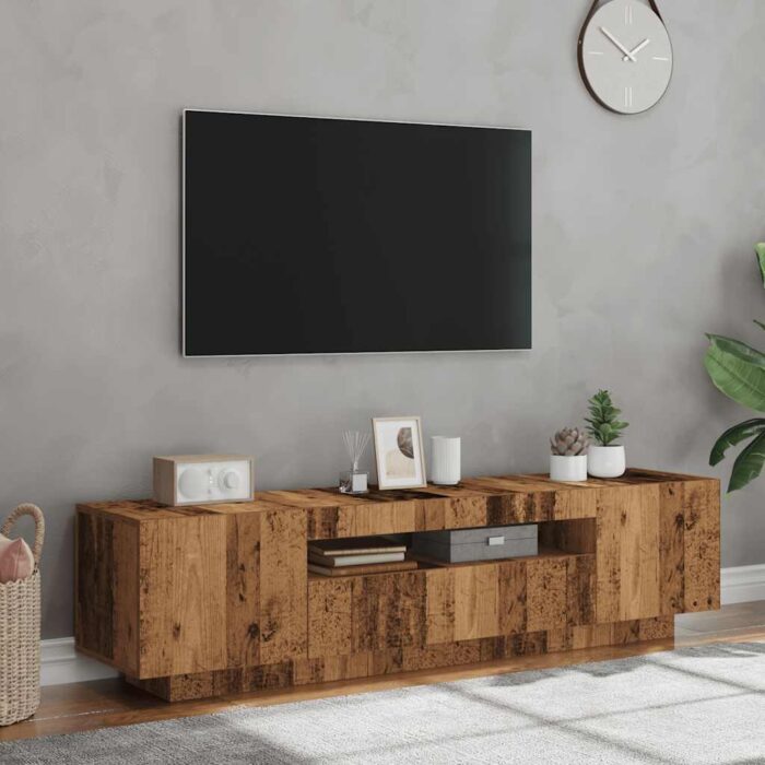 Meuble TV avec lumières LED vieux bois bois d'ingénierie – Image 2