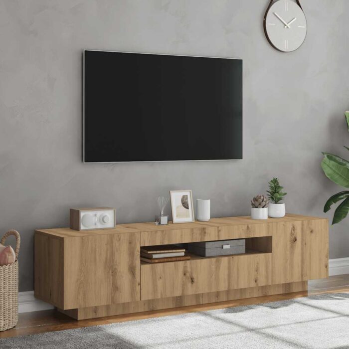 Meuble TV avec lumières LED chêne artisanal bois d'ingénierie – Image 2