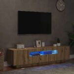 Meuble TV avec lumières LED chêne artisanal bois d'ingénierie – Image 3