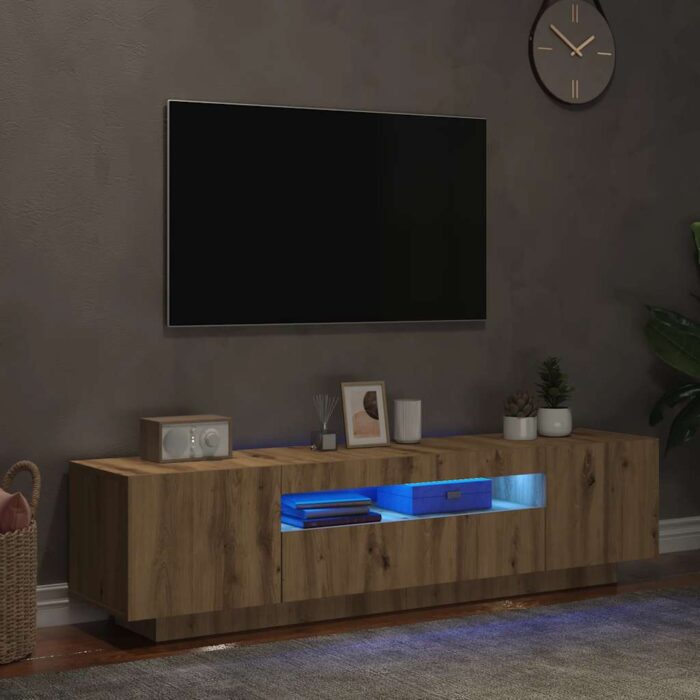 Meuble TV avec lumières LED chêne artisanal bois d'ingénierie – Image 3