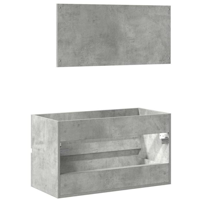 Armoire de bain avec miroir gris béton bois d'ingénierie – Image 4