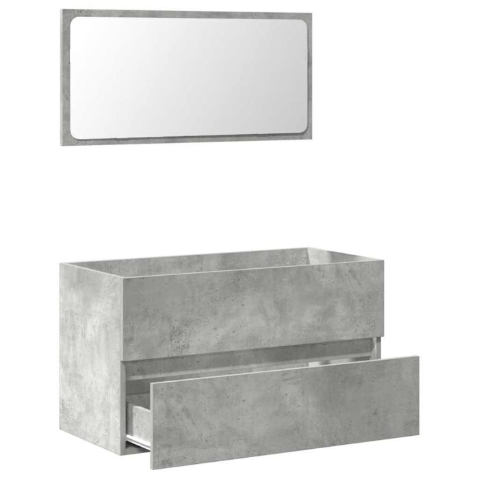 Armoire de bain avec miroir gris béton bois d'ingénierie – Image 5