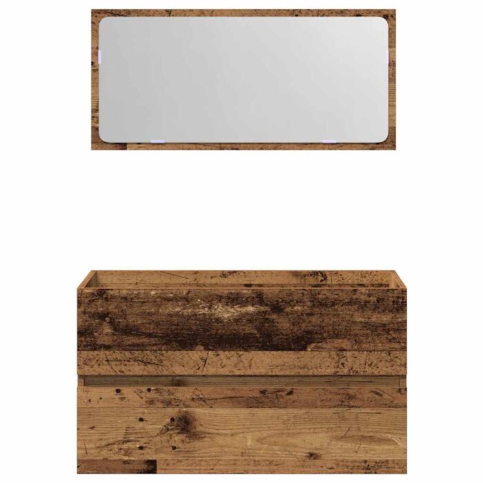 Armoire de salle de bain et miroir vieux bois bois d'ingénierie – Image 2