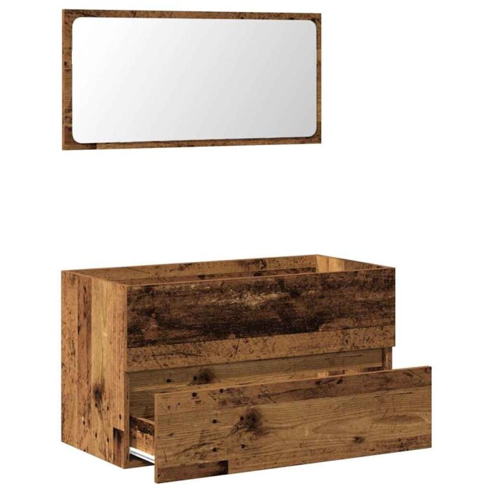Armoire de salle de bain et miroir vieux bois bois d'ingénierie – Image 5