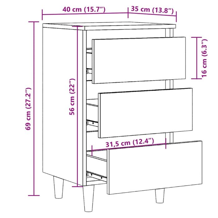 Table de chevet vieux bois 40x35x69 cm bois d’ingénierie – Image 8