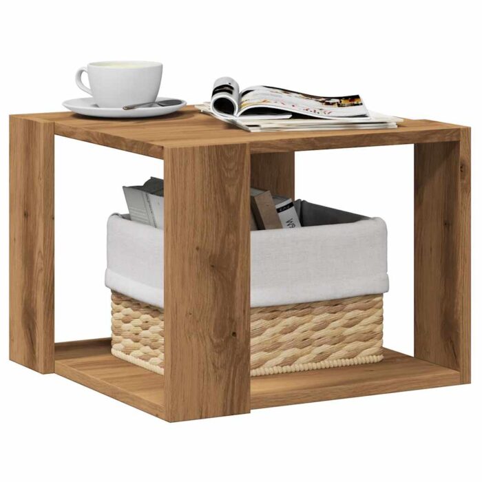 Table basse chêne artisanal 40x40x30 cm bois d'ingénierie – Image 1