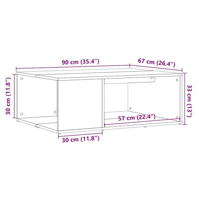 Table basse chêne artisanal 90x67x33 cm bois d'ingénierie – Image 7