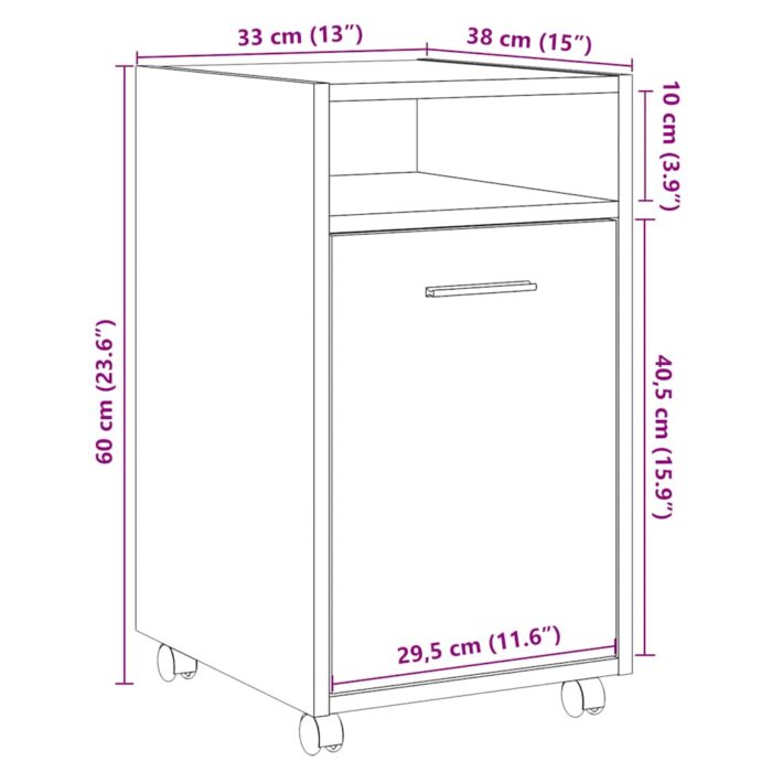 Armoire avec roues chêne artisanal 33x38x60cm bois d'ingénierie – Image 9