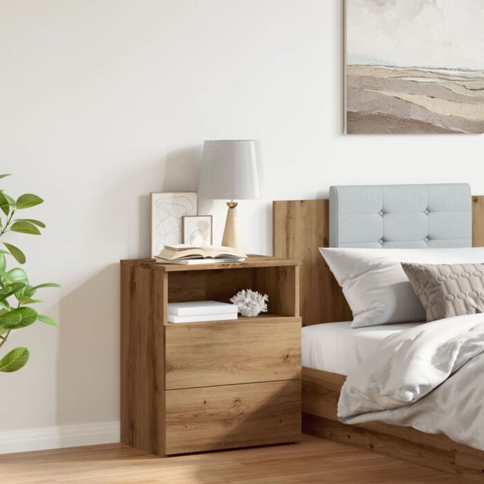 Table de chevet chêne artisanal 50x32x60 cm bois d'ingénierie – Image 2