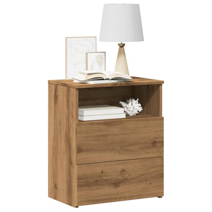 Table de chevet chêne artisanal 50x32x60 cm bois d'ingénierie – Image 1