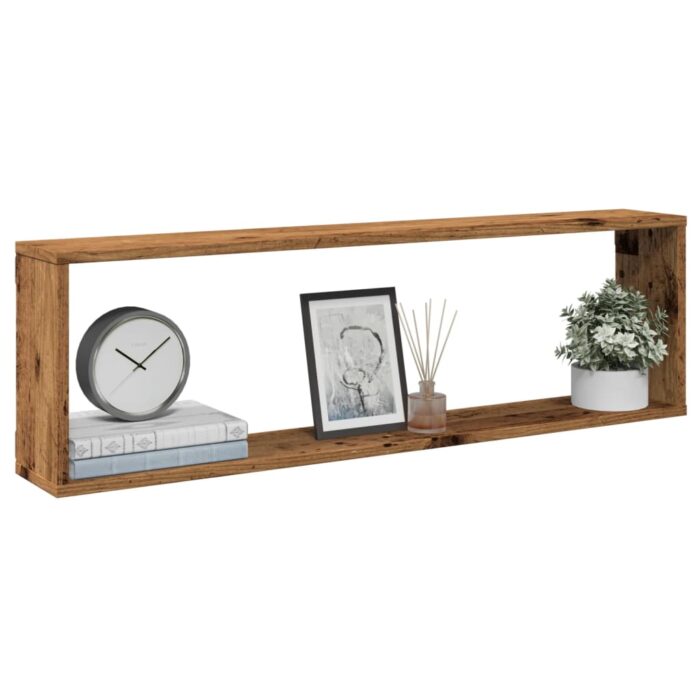 Étagères cube murales 4 pcs vieux bois 100x15x30 cm – Image 1