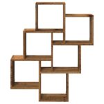 Étagère murale sous forme de cube vieux bois 78x15x93 cm – Image 2
