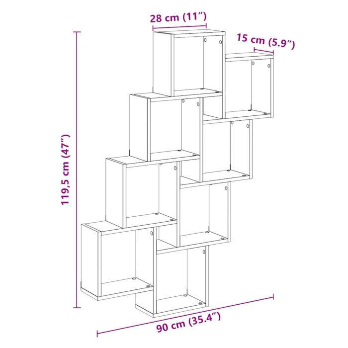 Étagère murale en forme de cube chêne artisanal 90x15x119,5 cm – Image 7
