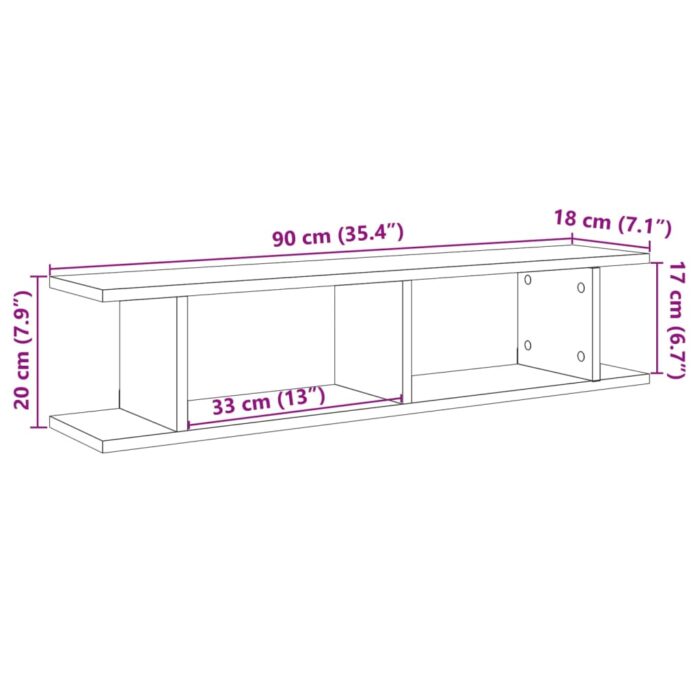 Étagères murales 2 pcs vieux bois 90x18x20 cm bois d'ingénierie – Image 8