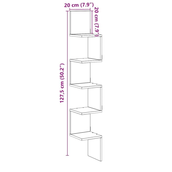 Étagère d'angle murale vieux bois 20x20x127,5 cm – Image 7