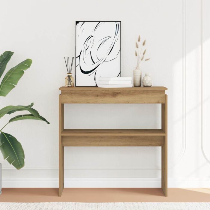 Table console chêne artisanal 80x30x80 cm bois d'ingénierie – Image 1