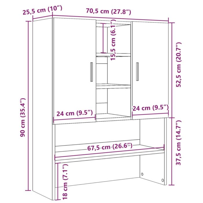 Meuble pour machine à laver Gris béton 70,5x25,5x90 cm – Image 8