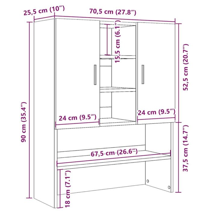 Meuble pour machine à laver chêne artisanal 70,5x25,5x90 cm – Image 8