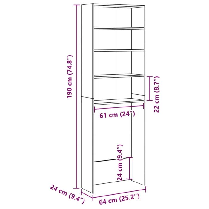 Meuble pour machine à laver chêne artisanal 64x24x190 cm – Image 9