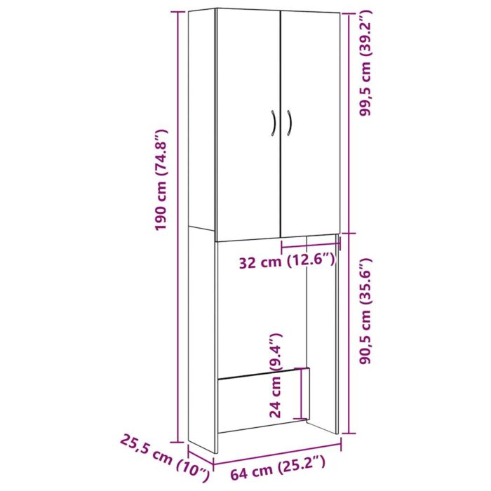 Meuble pour machine à laver chêne artisanal 64x25,5x190 cm – Image 10