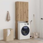 Meuble pour machine à laver chêne artisanal 64x25,5x190 cm – Image 2