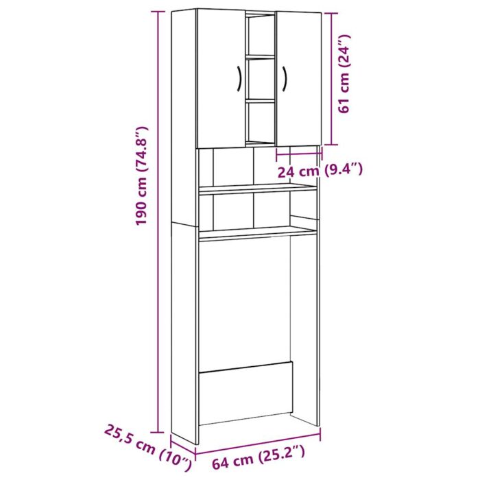 Meuble pour machine à laver chêne artisanal 64x25,5x190 cm – Image 10