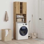 Meuble pour machine à laver chêne artisanal 64x25,5x190 cm – Image 2