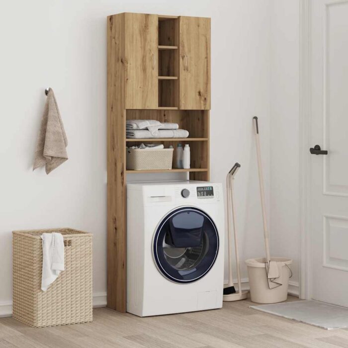 Meuble pour machine à laver chêne artisanal 64x25,5x190 cm – Image 2