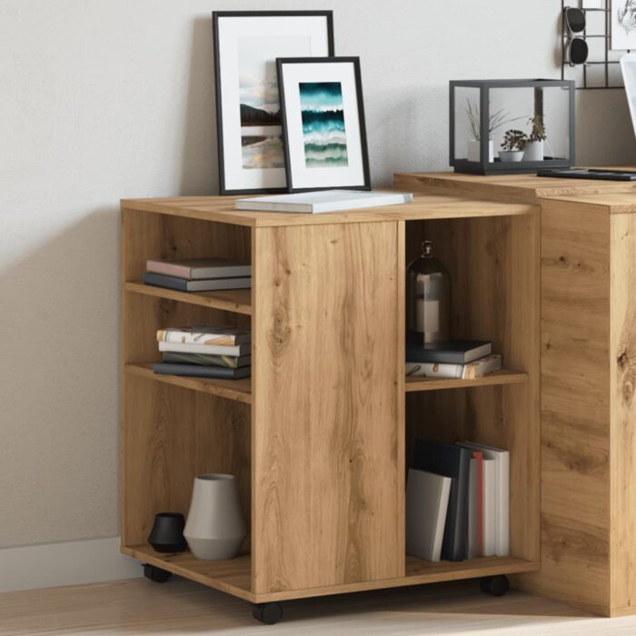 Armoire roulante chêne artisanal 60x53x72 cm bois d'ingénierie – Image 2