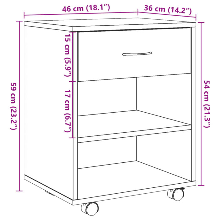 Armoire à roulettes vieux bois 46x36x59 cm bois d'ingénierie – Image 9