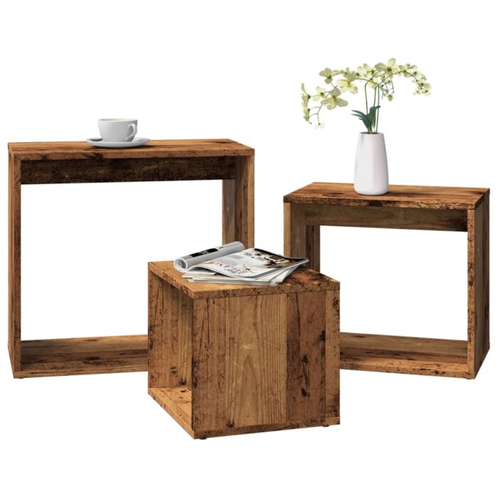 Tables gigognes 3 pcs vieux bois bois d'ingénierie – Image 1