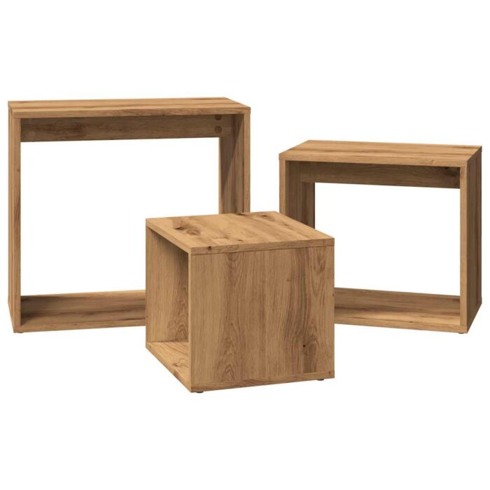 Tables gigognes 3 pcs chêne artisanal bois d'ingénierie – Image 3
