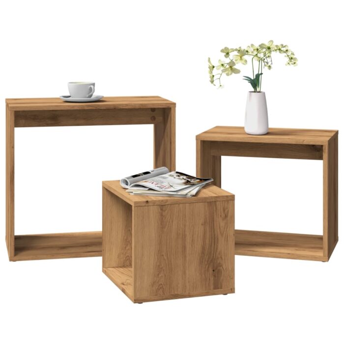 Tables gigognes 3 pcs chêne artisanal bois d'ingénierie – Image 1