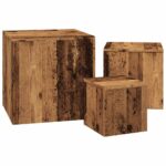 Tables d'appoint 3 pcs vieux bois bois d'ingénierie – Image 3