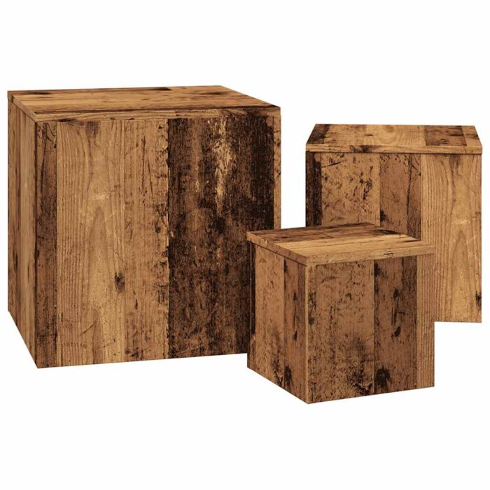 Tables d'appoint 3 pcs vieux bois bois d'ingénierie – Image 3