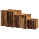 Tables d'appoint 3 pcs vieux bois bois d'ingénierie – Image 5