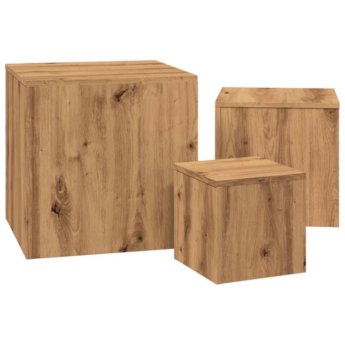 Tables d'appoint 3 pcs chêne artisanal bois d'ingénierie – Image 3