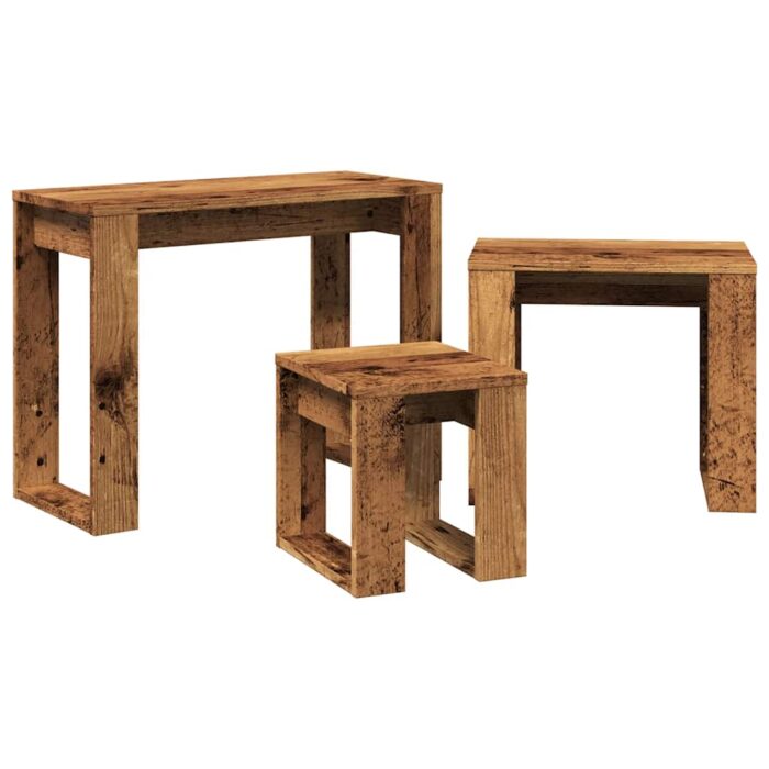 Tables gigognes 3 pcs vieux bois bois d'ingénierie – Image 3