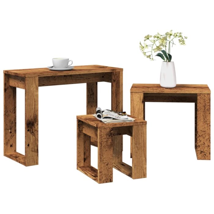 Tables gigognes 3 pcs vieux bois bois d'ingénierie – Image 1