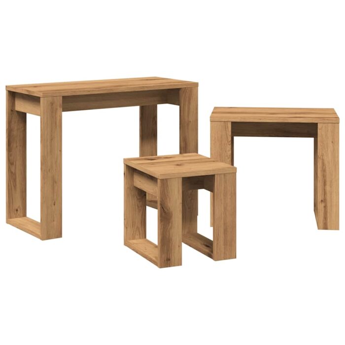 Tables gigognes 3 pcs chêne artisanal bois d'ingénierie – Image 3