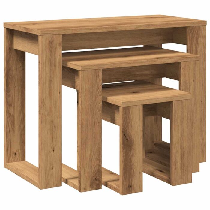 Tables gigognes 3 pcs chêne artisanal bois d'ingénierie – Image 5