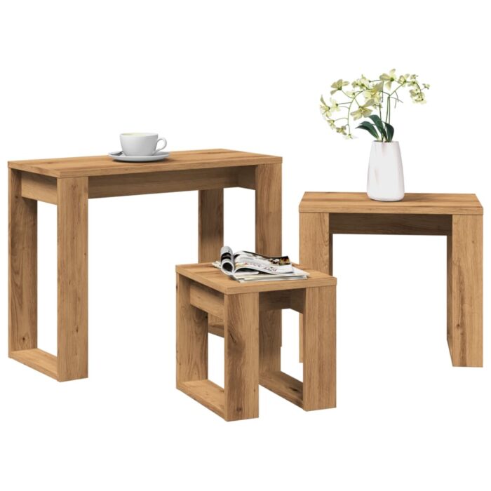 Tables gigognes 3 pcs chêne artisanal bois d'ingénierie – Image 1